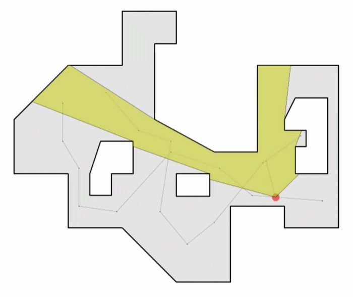 Animated isovist showing the visible area as a viewpoint moves through a floor plan