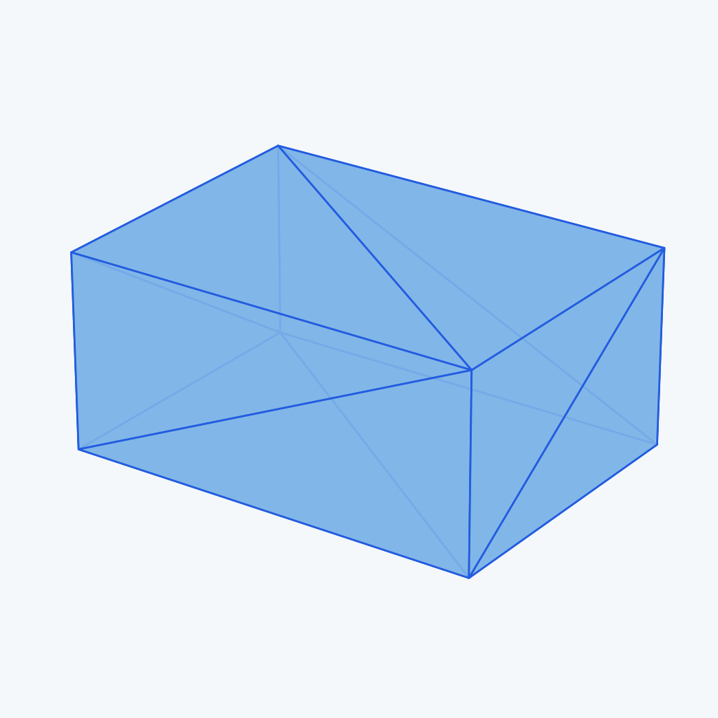 A blue box divided into triangular faces, generated from the meshing tutorial