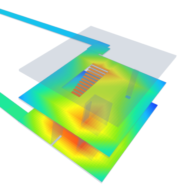 Spatial analysis heatmap across building floors and stairs